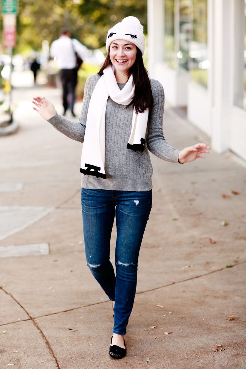 Connecticut Fashion blogger Carly Heitlinger wears a Kate Spade beanie