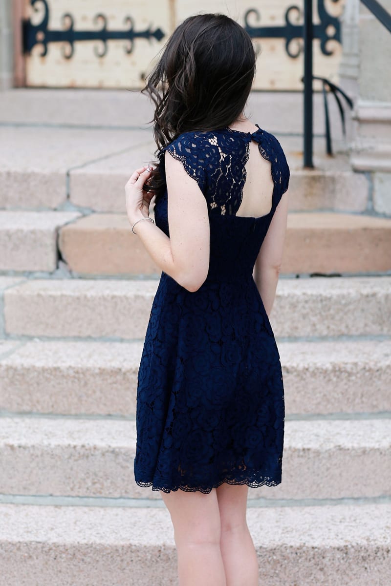 Navy fit and flare lace dress