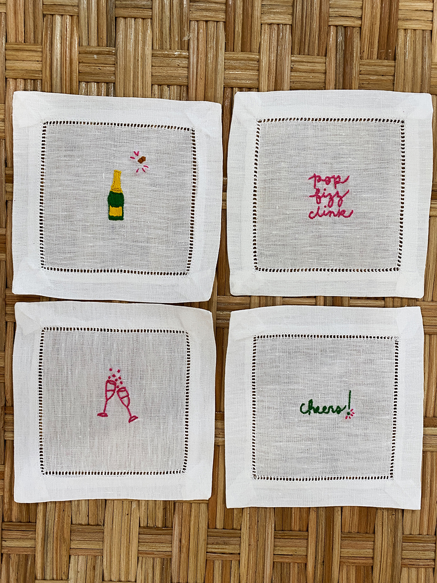 Hand Embroidered Cocktail Napkins