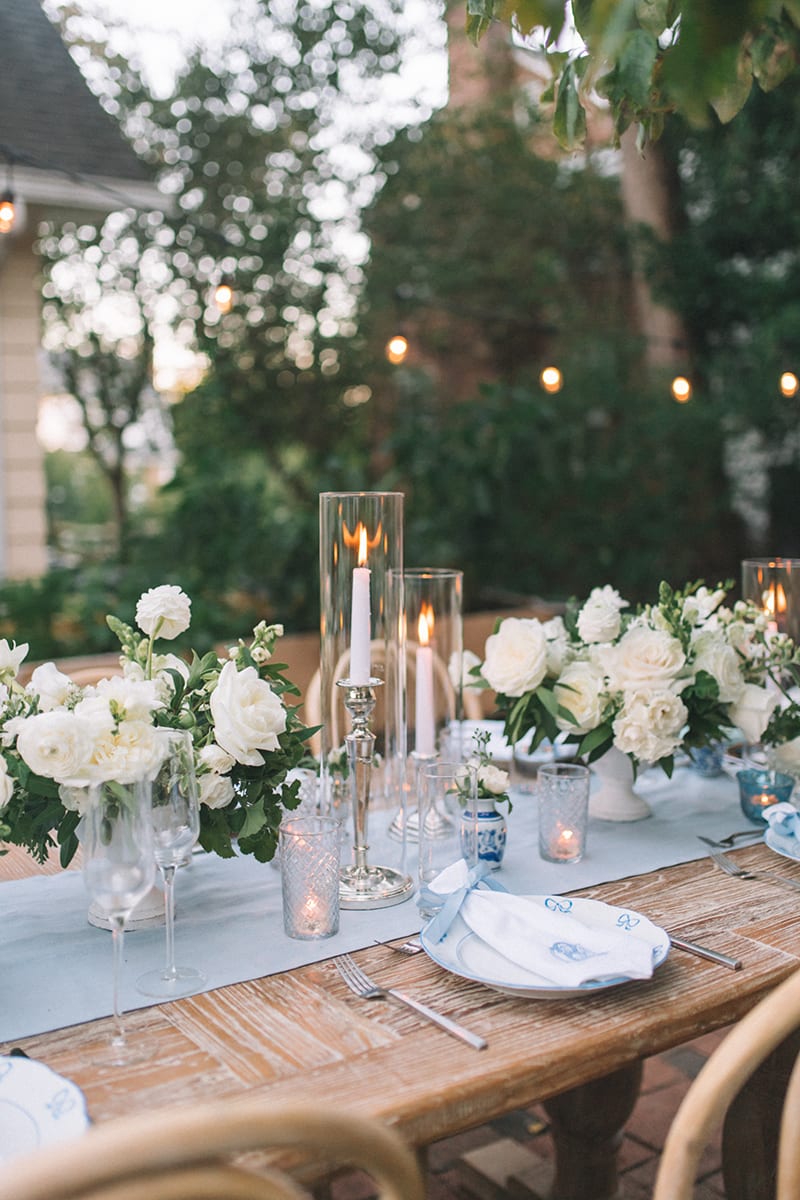 blue and white intimate wedding