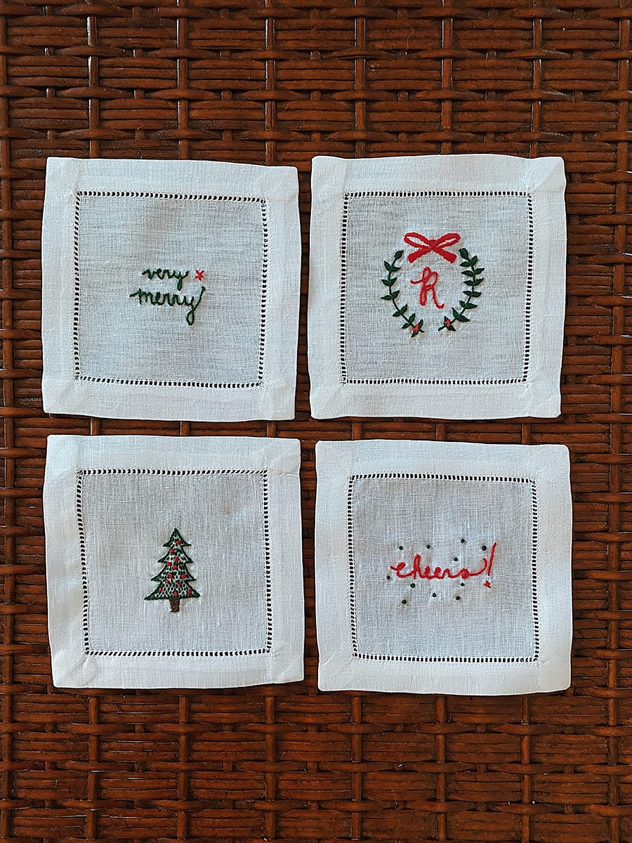 homemade christmas gifts embroidered cocktail napkins