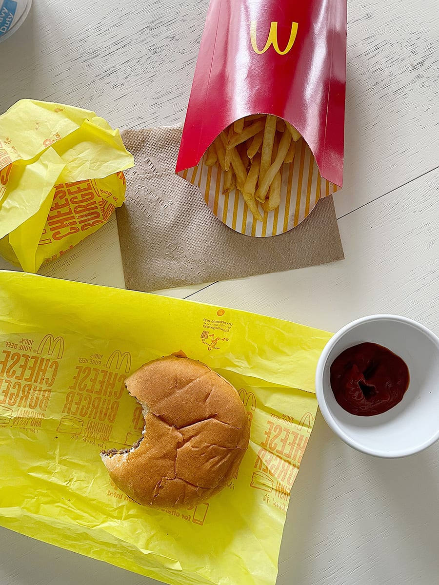 McDonald's cheeseburgers and fries