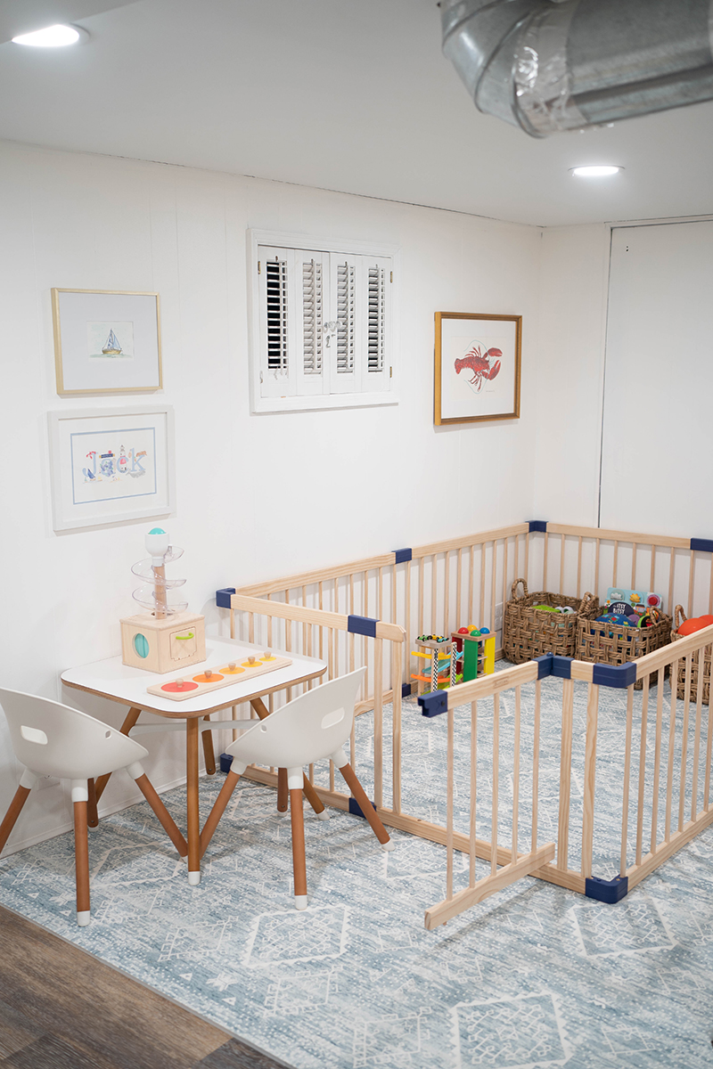 basement playroom design featuring house of noa play mat and Lalo x West Elm Kids The Play Kit