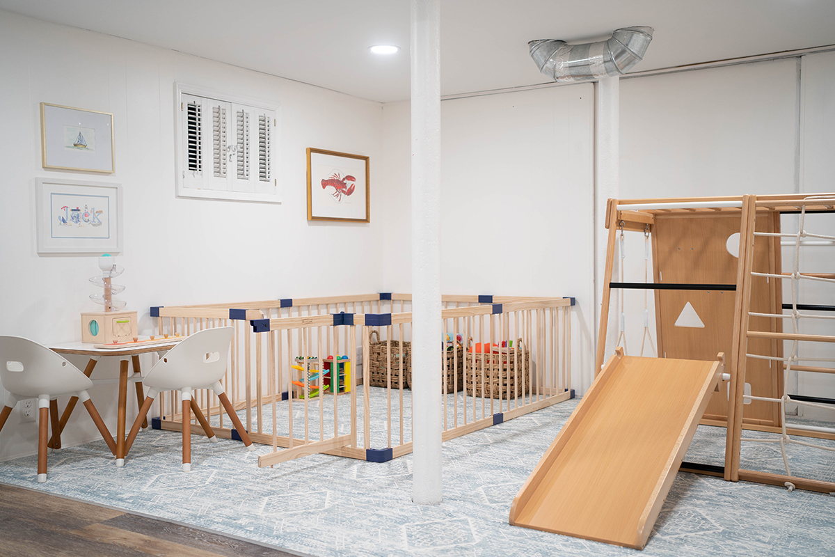 basement playroom design with house of noa play mat