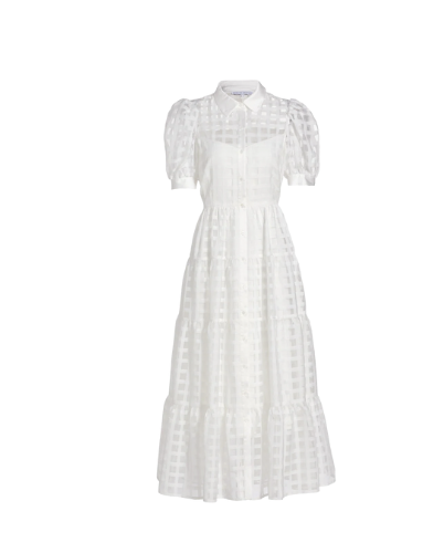 English Factory Organza Grid White Midi-Dress