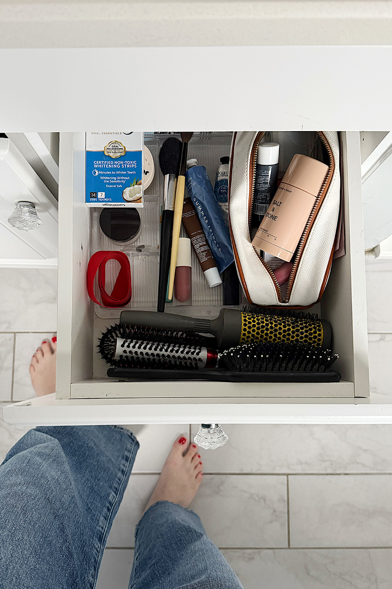 A decluttered bathroom drawer