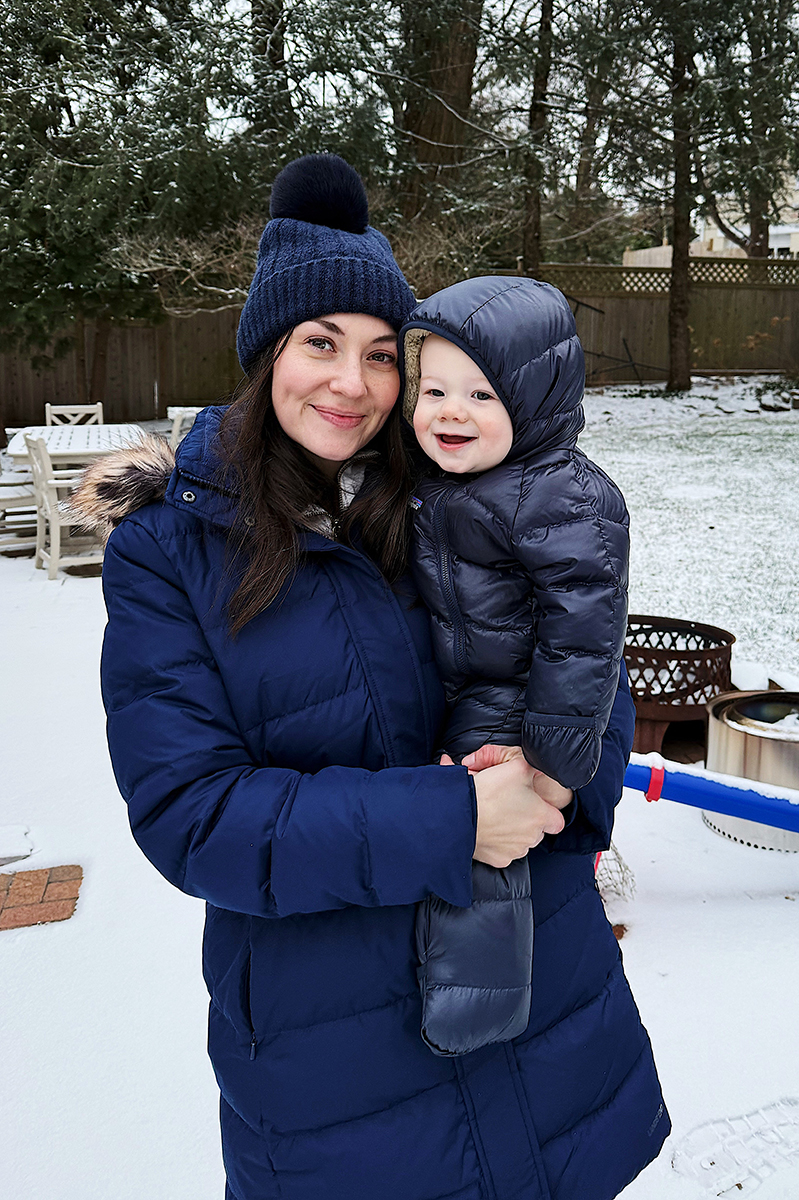 Carly holding Rory in the snow!